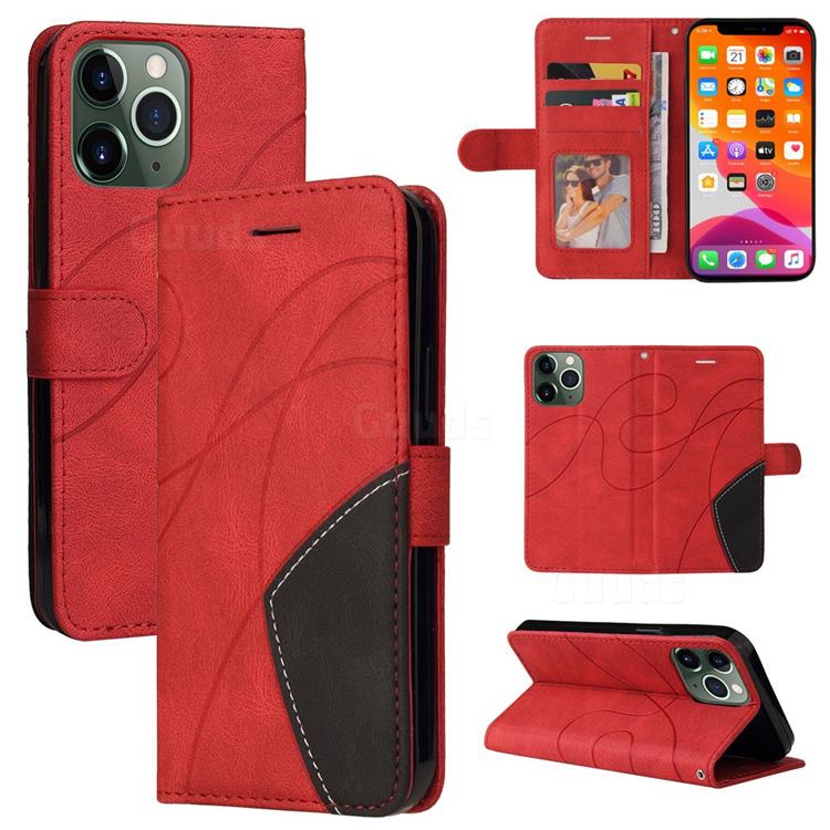 Luxury Two-color Stitching Leather Wallet Case Cover for iPhone 13 Pro Max (6.7 inch) - Red