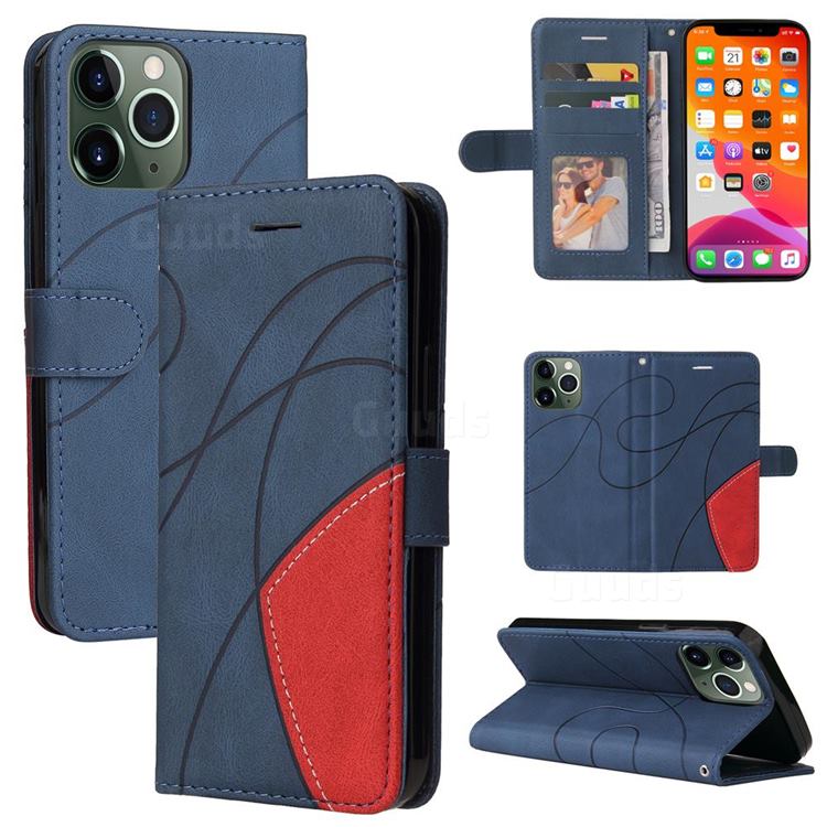 Luxury Two-color Stitching Leather Wallet Case Cover for iPhone 13 Pro Max (6.7 inch) - Blue