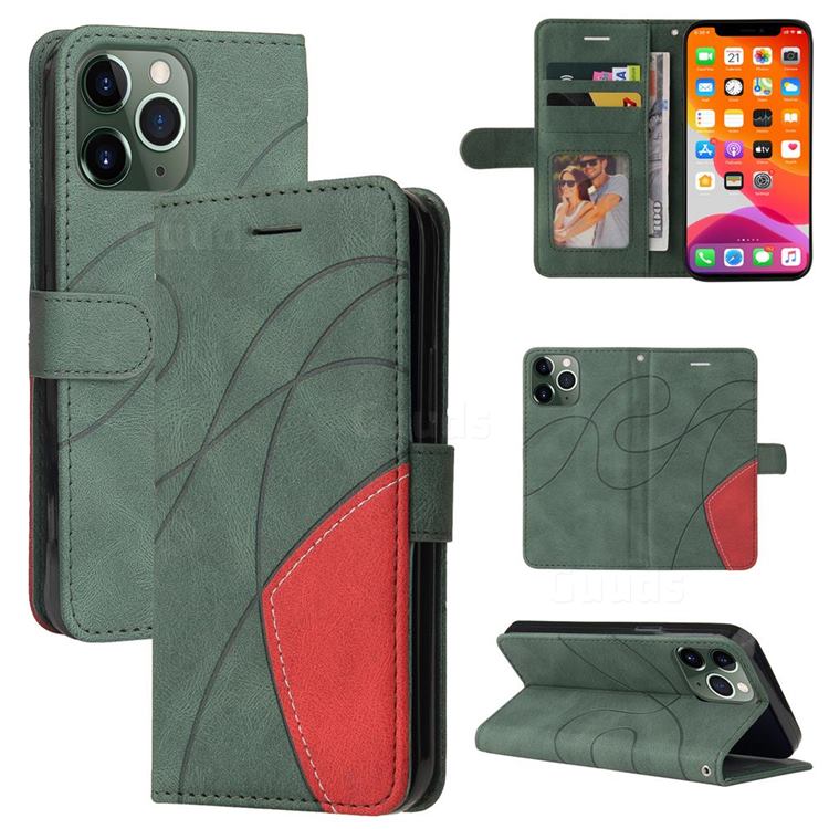 Luxury Two-color Stitching Leather Wallet Case Cover for iPhone 13 Pro Max (6.7 inch) - Green