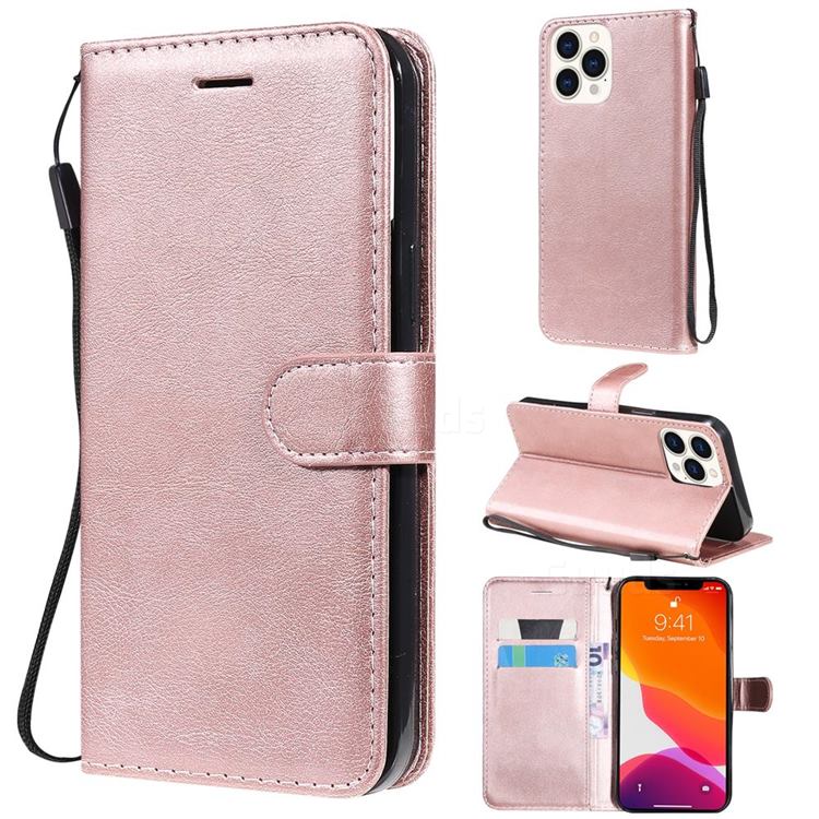 Retro Greek Classic Smooth PU Leather Wallet Phone Case for iPhone 13 Pro Max (6.7 inch) - Rose Gold