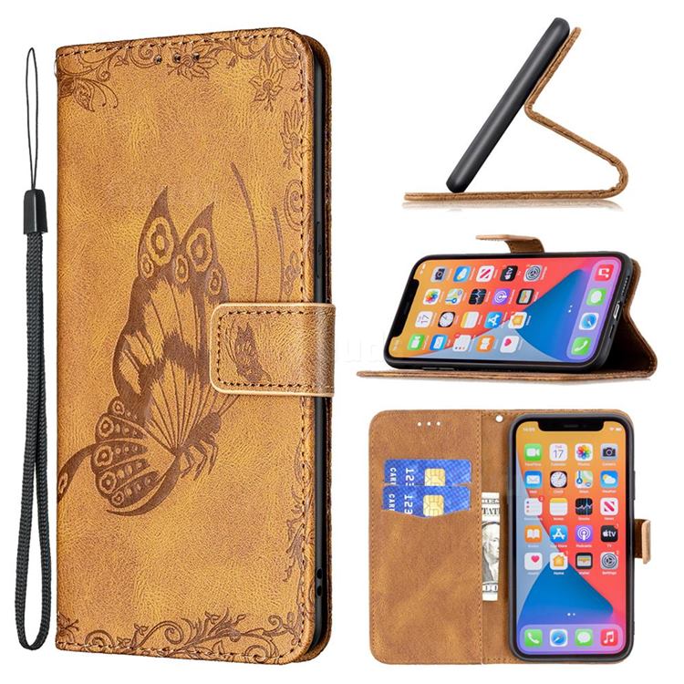 Binfen Color Imprint Vivid Butterfly Leather Wallet Case for iPhone 13 Pro Max (6.7 inch) - Brown