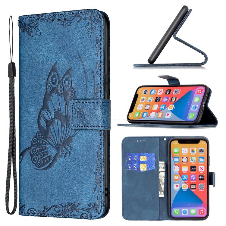 Binfen Color Imprint Vivid Butterfly Leather Wallet Case for iPhone 13 Pro Max (6.7 inch) - Blue