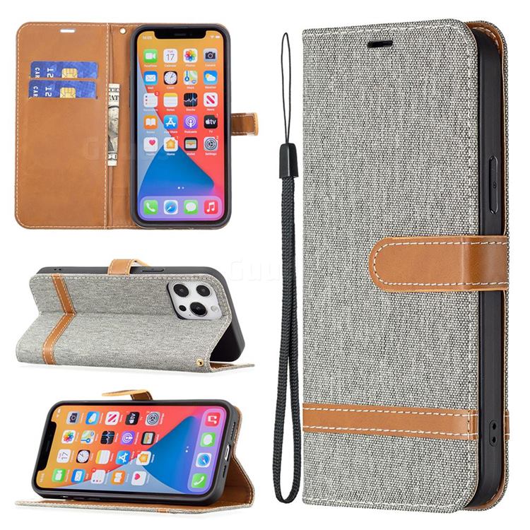 Jeans Cowboy Denim Leather Wallet Case for iPhone 13 Pro Max (6.7 inch) - Gray