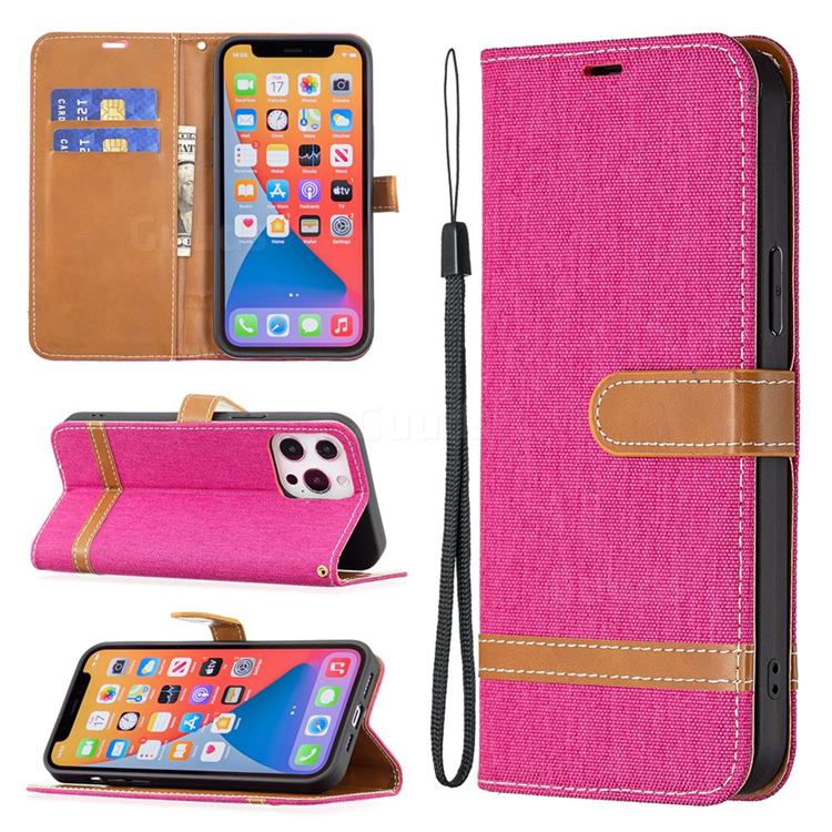 Jeans Cowboy Denim Leather Wallet Case for iPhone 13 Pro Max (6.7 inch) - Rose