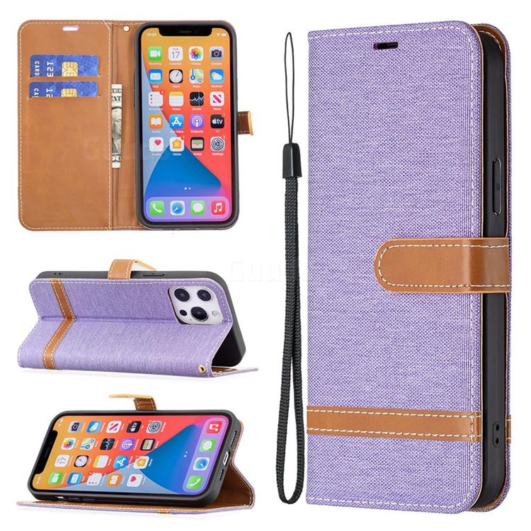 Jeans Cowboy Denim Leather Wallet Case for iPhone 13 Pro Max (6.7 inch) - Purple