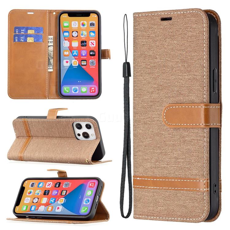 Jeans Cowboy Denim Leather Wallet Case for iPhone 13 Pro Max (6.7 inch) - Brown