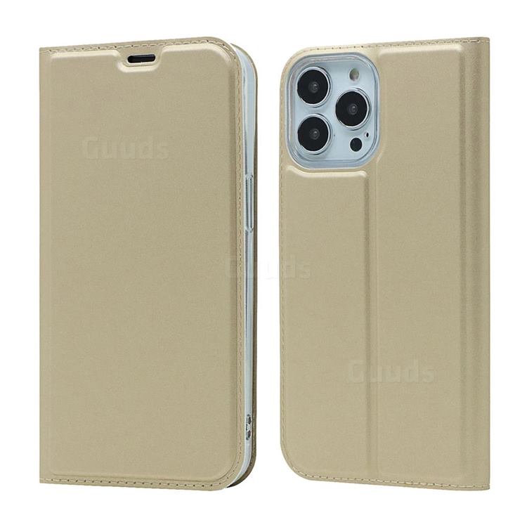 Ultra Slim Card Magnetic Automatic Suction Leather Wallet Case for iPhone 13 Pro Max (6.7 inch) - Champagne