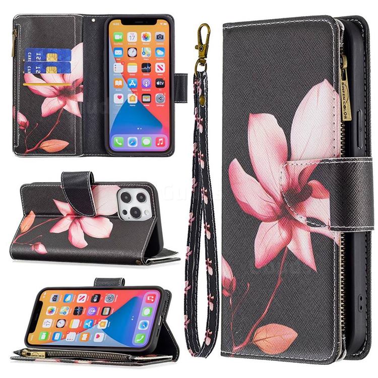 Lotus Flower Binfen Color BF03 Retro Zipper Leather Wallet Phone Case for iPhone 13 Pro Max (6.7 inch)