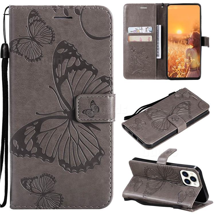 Embossing 3D Butterfly Leather Wallet Case for iPhone 13 Pro Max (6.7 inch) - Gray