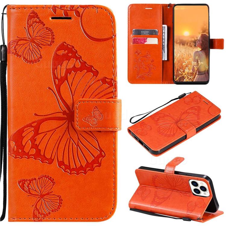 Embossing 3D Butterfly Leather Wallet Case for iPhone 13 Pro Max (6.7 inch) - Orange