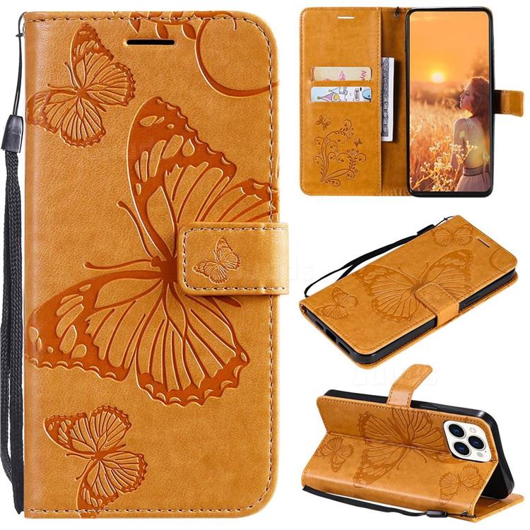 Embossing 3D Butterfly Leather Wallet Case for iPhone 13 Pro Max (6.7 inch) - Yellow