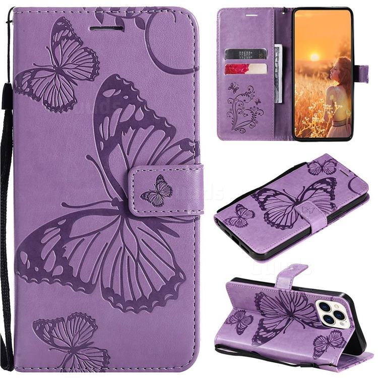 Embossing 3D Butterfly Leather Wallet Case for iPhone 13 Pro Max (6.7 inch) - Purple