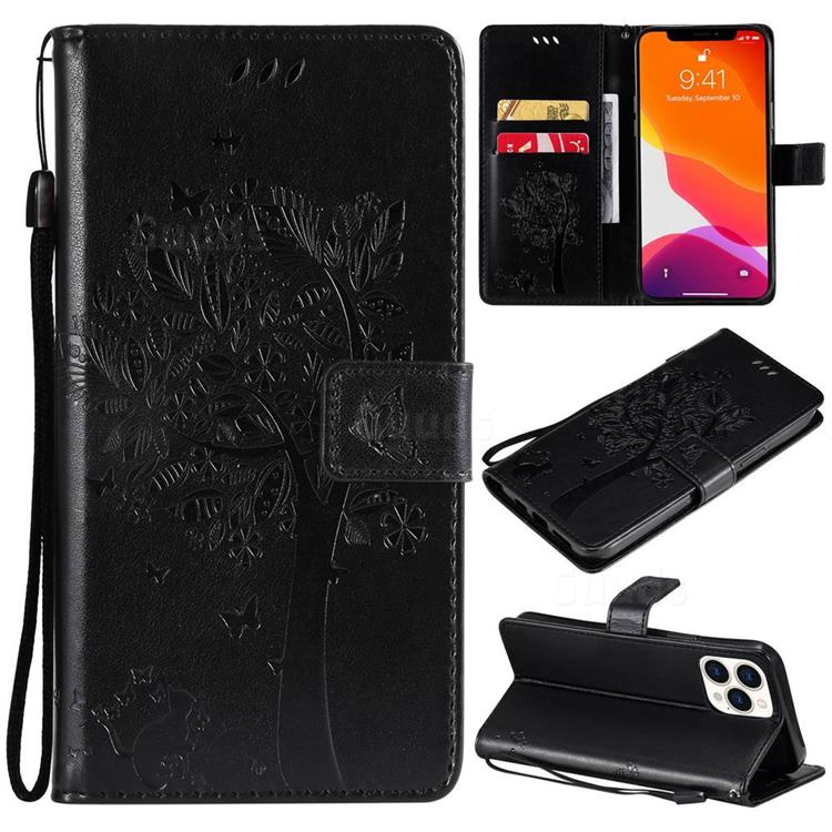 Embossing Butterfly Tree Leather Wallet Case for iPhone 13 Pro Max (6.7 inch) - Black