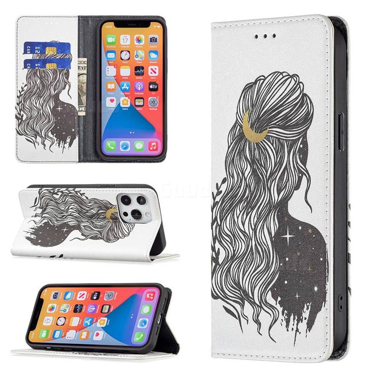Girl with Long Hair Slim Magnetic Attraction Wallet Flip Cover for iPhone 13 Pro Max (6.7 inch)