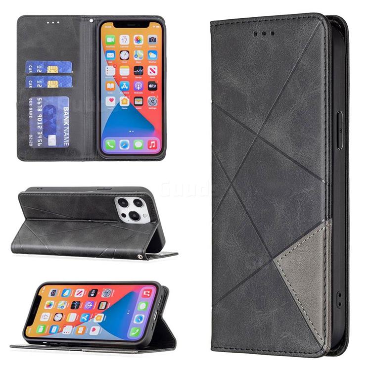 Prismatic Slim Magnetic Sucking Stitching Wallet Flip Cover for iPhone 13 Pro Max (6.7 inch) - Black