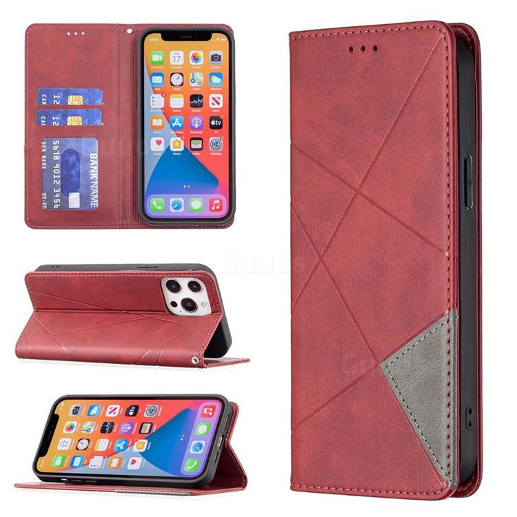 Prismatic Slim Magnetic Sucking Stitching Wallet Flip Cover for iPhone 13 Pro Max (6.7 inch) - Red