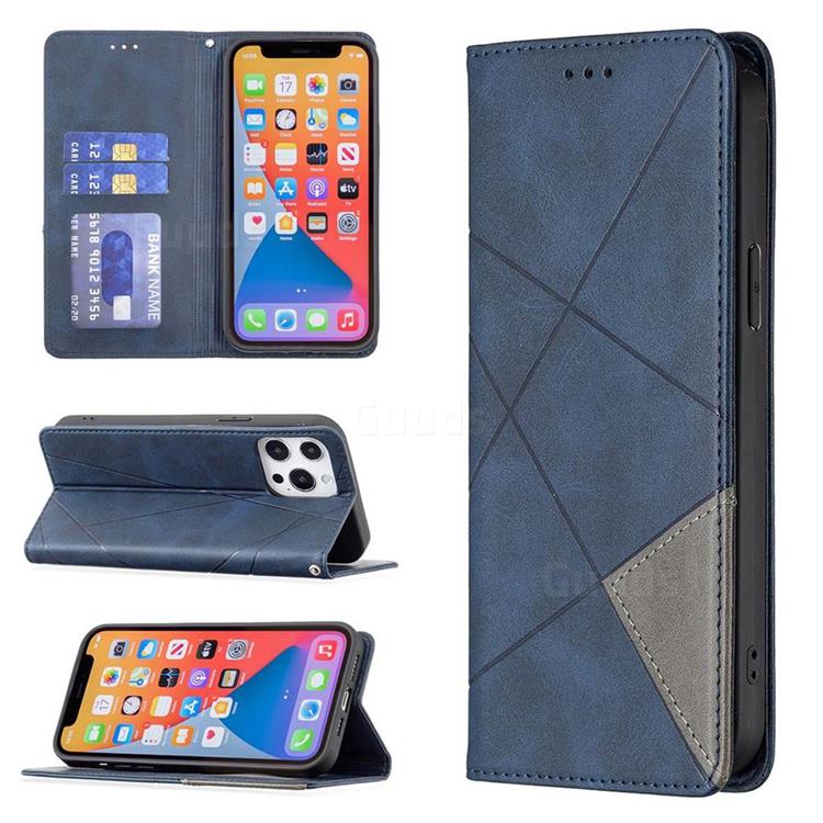 Prismatic Slim Magnetic Sucking Stitching Wallet Flip Cover for iPhone 13 Pro Max (6.7 inch) - Blue