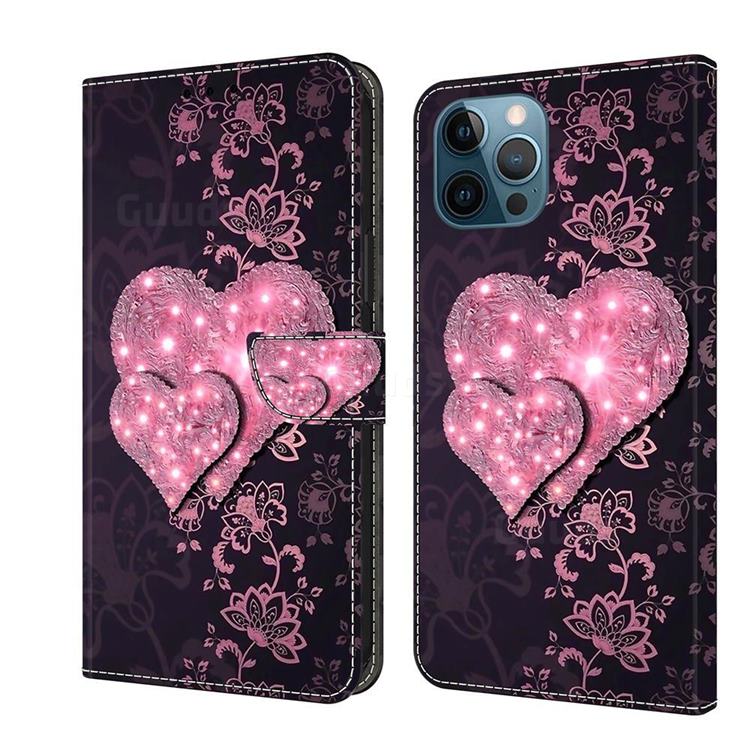 Lace Heart Crystal PU Leather Protective Wallet Case Cover for iPhone 13 Pro Max (6.7 inch)