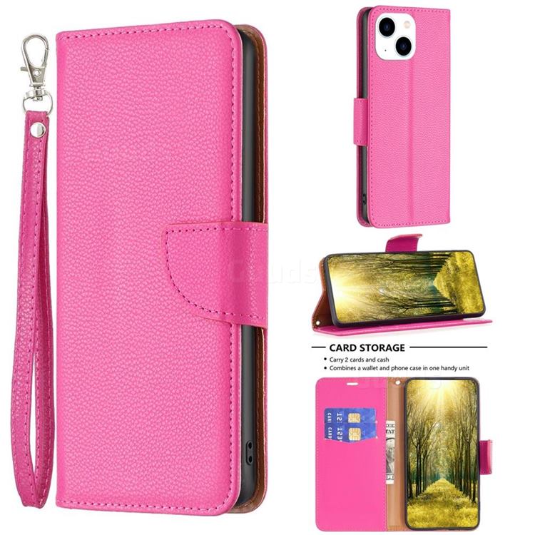 Classic Luxury Litchi Leather Phone Wallet Case for iPhone 14 (6.1 inch) - Rose