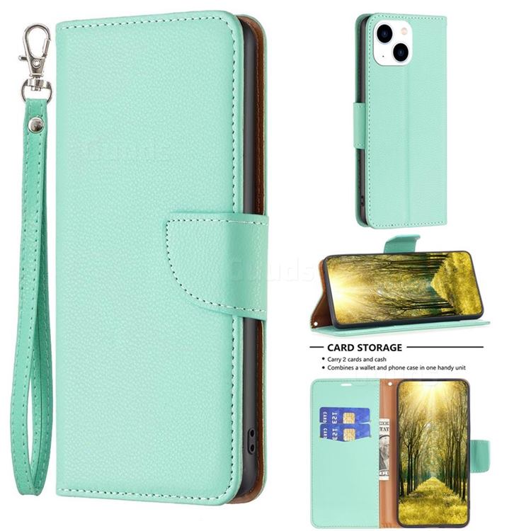 Classic Luxury Litchi Leather Phone Wallet Case for iPhone 14 (6.1 inch) - Green