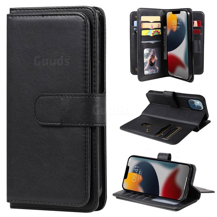 Multi-function Ten Card Slots and Photo Frame PU Leather Wallet Phone Case Cover for iPhone 14 (6.1 inch) - Black