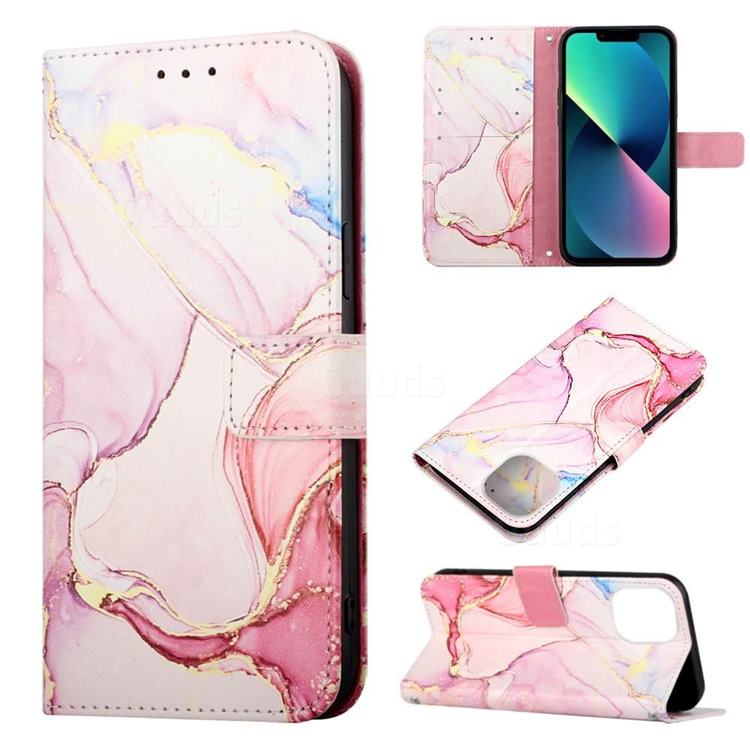 Rose Gold Marble Leather Wallet Protective Case for iPhone 14 (6.1 inch)