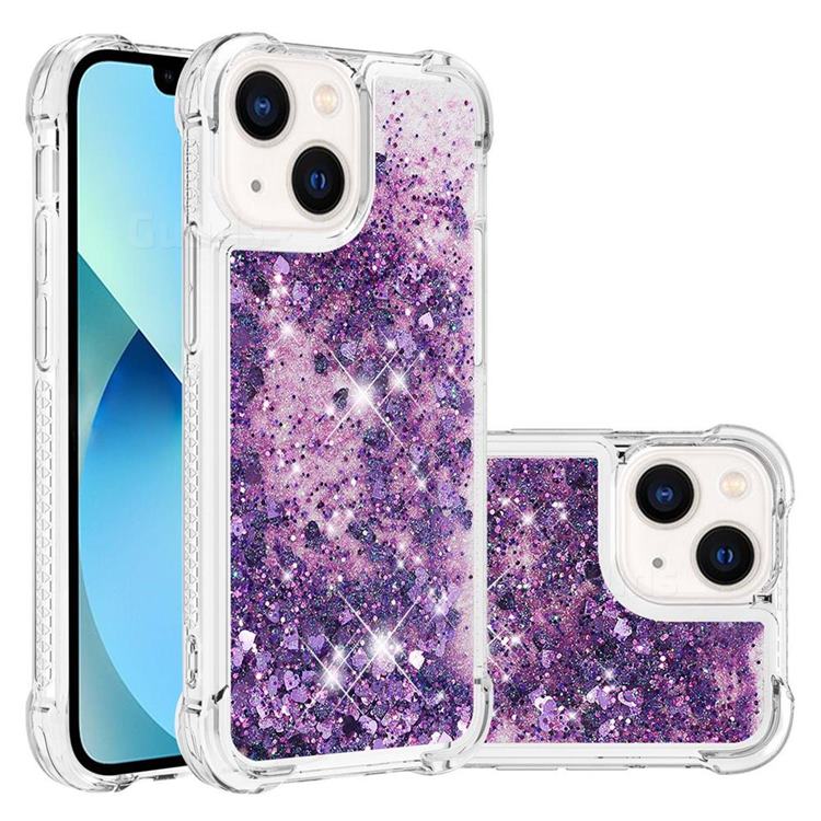 Dynamic Liquid Glitter Sand Quicksand Star TPU Case for iPhone 14 (6.1 inch) - Purple