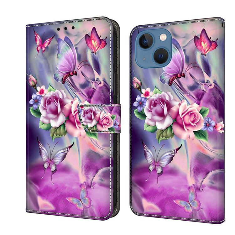 Flower Butterflies Crystal PU Leather Protective Wallet Case Cover for iPhone 14 (6.1 inch)