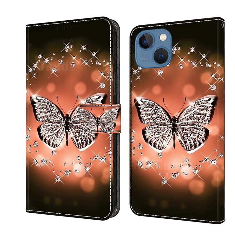 Crystal Butterfly Crystal PU Leather Protective Wallet Case Cover for iPhone 14 (6.1 inch)