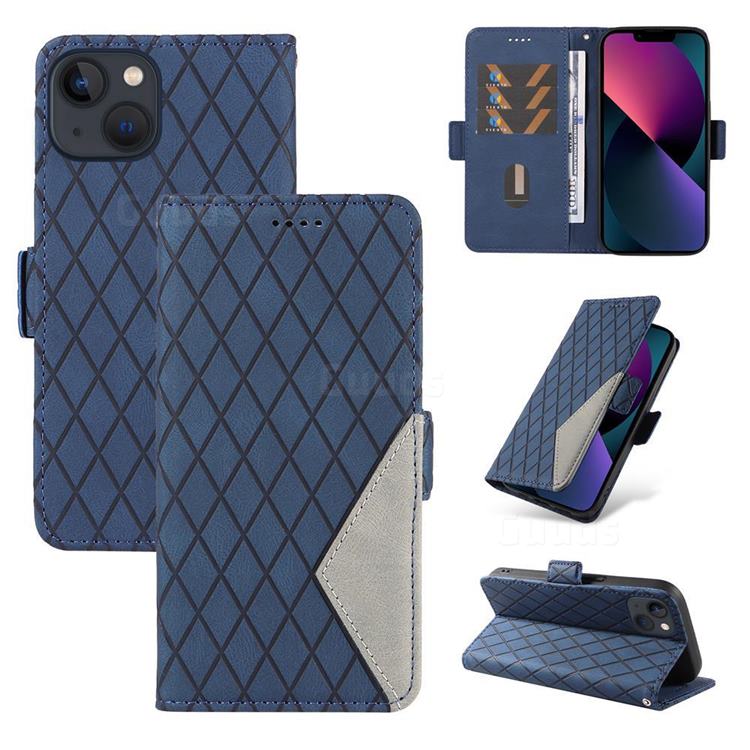 Grid Pattern Splicing Protective Wallet Case Cover for iPhone 14 (6.1 inch) - Blue