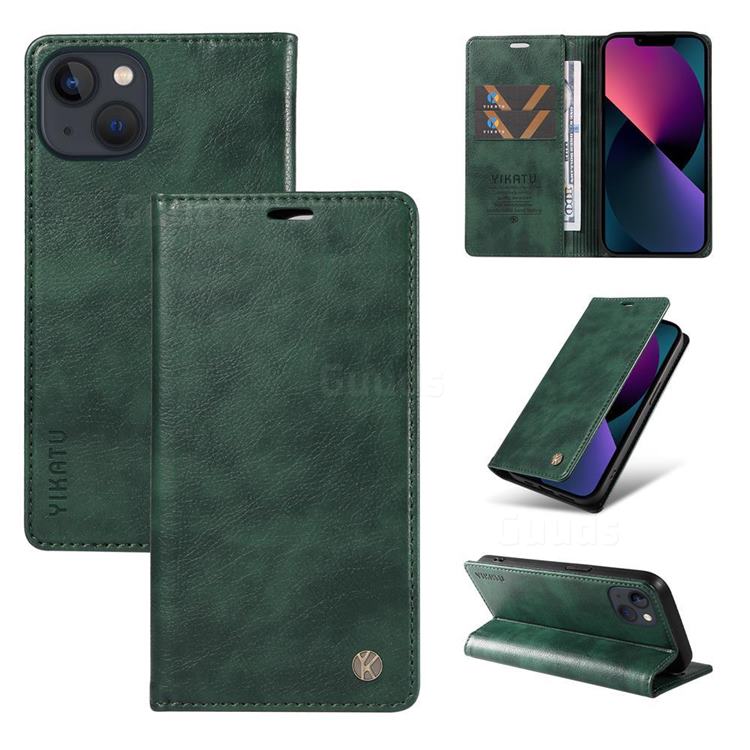 YIKATU Litchi Card Magnetic Automatic Suction Leather Flip Cover for iPhone 14 (6.1 inch) - Green