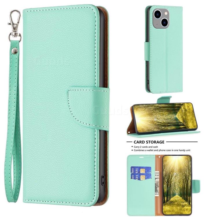 Classic Luxury Litchi Leather Phone Wallet Case for iPhone 14 Max (6.7 inch) - Green