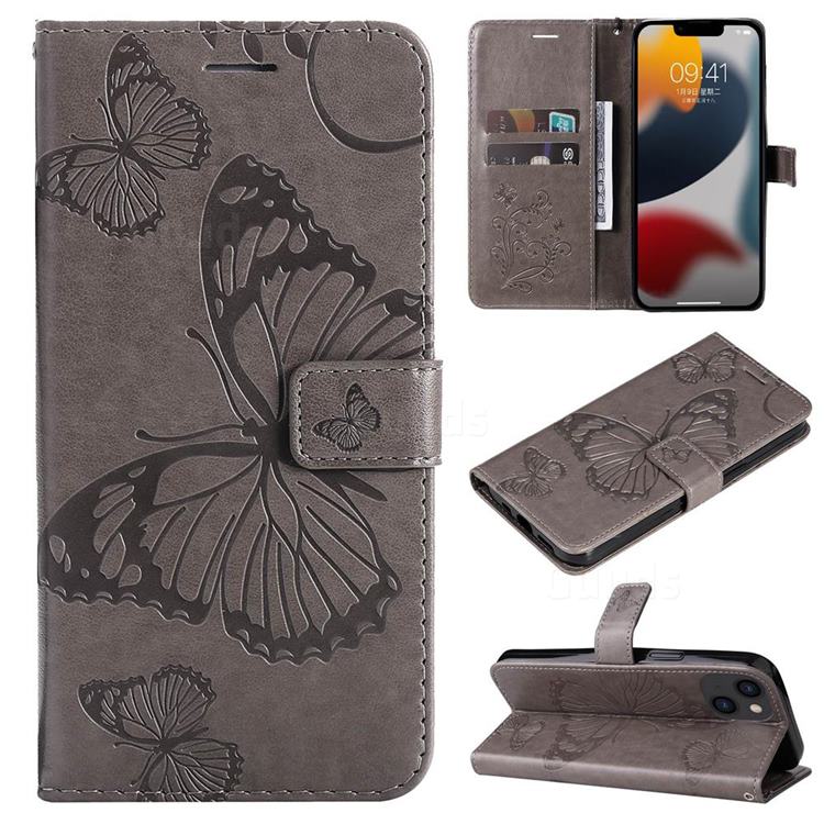 Embossing 3D Butterfly Leather Wallet Case for iPhone 14 Plus (6.7 inch) - Gray