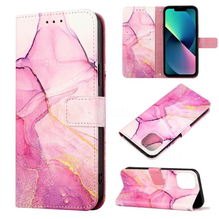 Pink Purple Marble Leather Wallet Protective Case for iPhone 14 Plus (6.7 inch)
