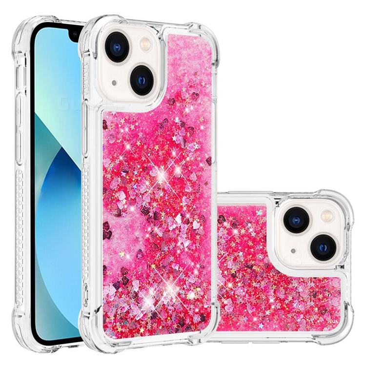Dynamic Liquid Glitter Sand Quicksand TPU Case for iPhone 14 Plus (6.7 inch) - Pink Love Heart