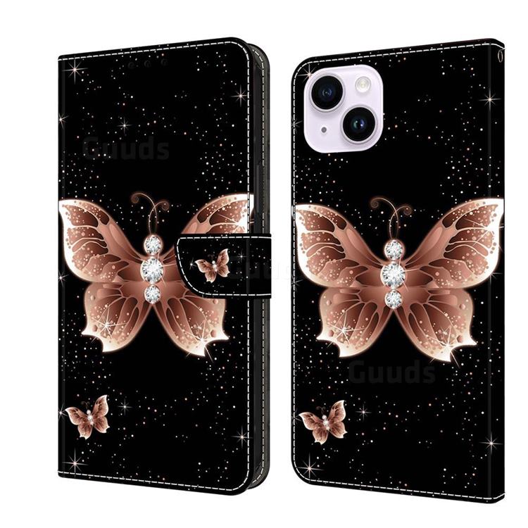Black Diamond Butterfly Crystal PU Leather Protective Wallet Case Cover for iPhone 14 Plus (6.7 inch)