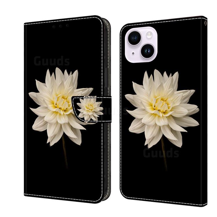 White Flower Crystal PU Leather Protective Wallet Case Cover for iPhone 14 Plus (6.7 inch)