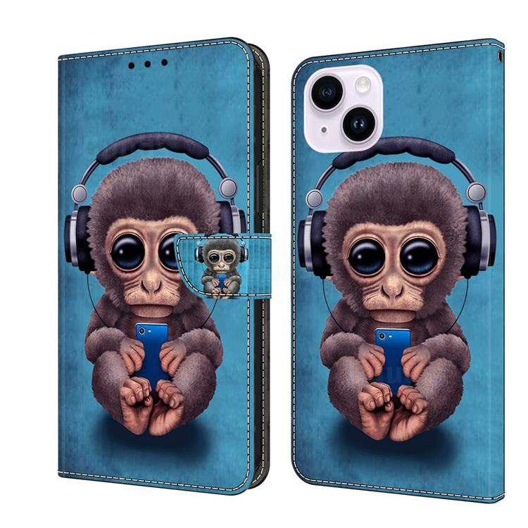 Cute Orangutan Crystal PU Leather Protective Wallet Case Cover for iPhone 14 Plus (6.7 inch)