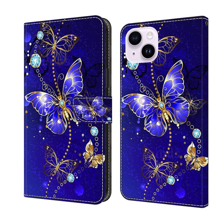 Blue Diamond Butterfly Crystal PU Leather Protective Wallet Case Cover for iPhone 14 Plus (6.7 inch)