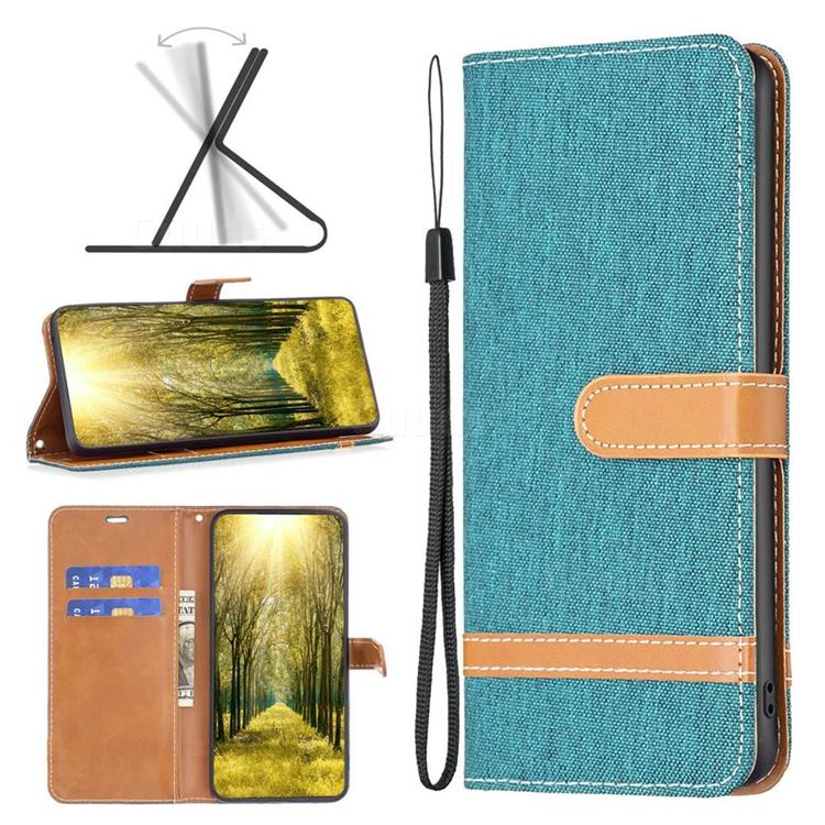 Jeans Cowboy Denim Leather Wallet Case for iPhone 14 Pro (6.1 inch) - Green