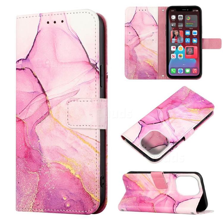 Pink Purple Marble Leather Wallet Protective Case for iPhone 14 Pro (6.1 inch)