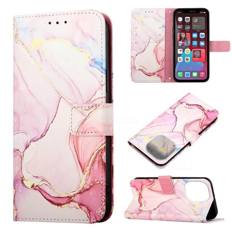 Rose Gold Marble Leather Wallet Protective Case for iPhone 14 Pro (6.1 inch)