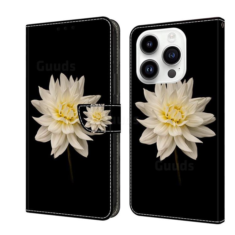 White Flower Crystal PU Leather Protective Wallet Case Cover for iPhone 14 Pro (6.1 inch)