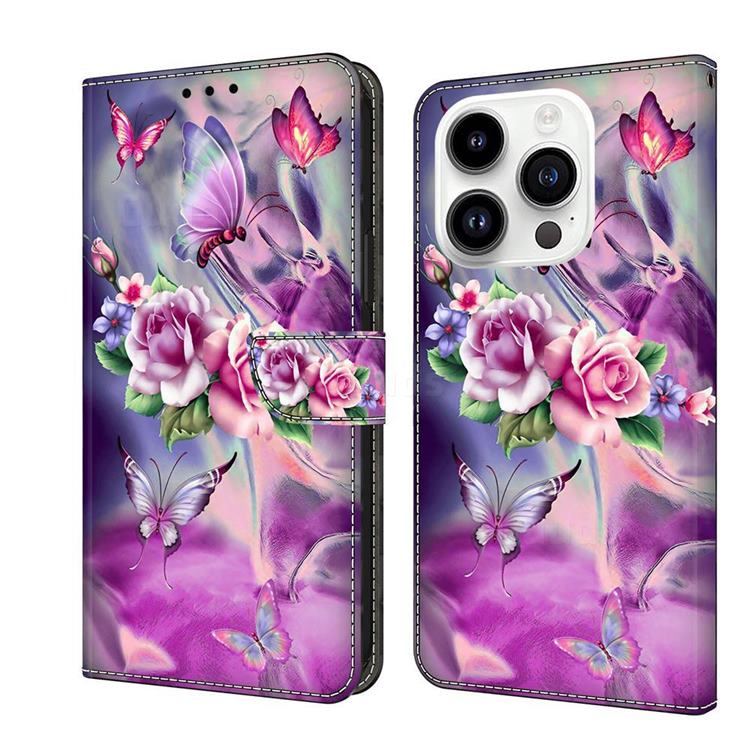 Flower Butterflies Crystal PU Leather Protective Wallet Case Cover for iPhone 14 Pro (6.1 inch)