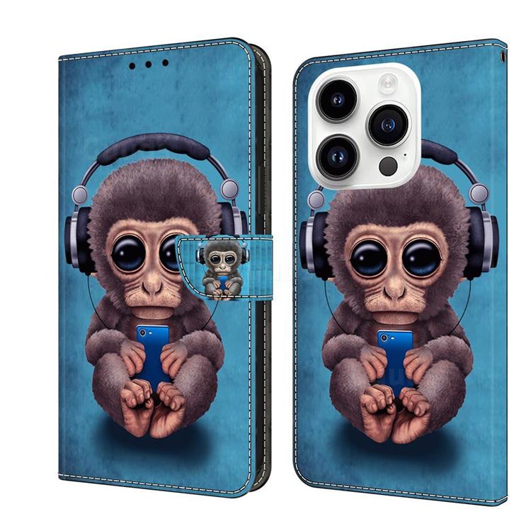 Cute Orangutan Crystal PU Leather Protective Wallet Case Cover for iPhone 14 Pro (6.1 inch)