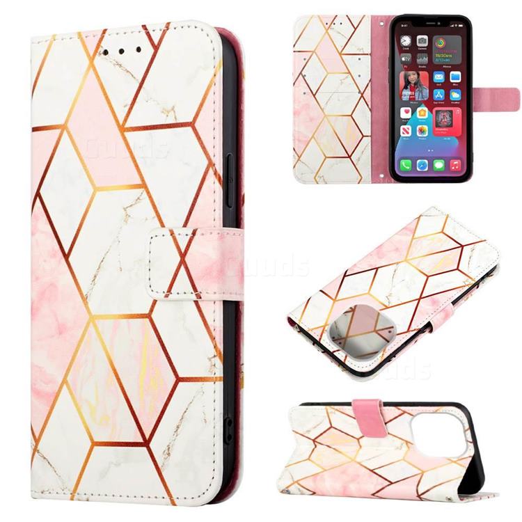 Pink White Marble Leather Wallet Protective Case for iPhone 14 Pro Max (6.7 inch)