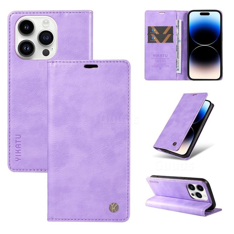 YIKATU Litchi Card Magnetic Automatic Suction Leather Flip Cover for iPhone 14 Pro Max (6.7 inch) - Purple