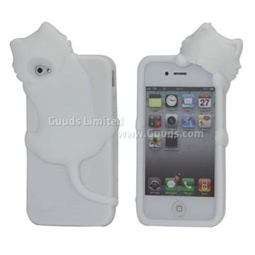 Cute 3D Cat Silicone Case for iPhone 4 / iPhone 4S - White