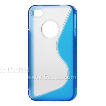 S-Shape PC and TPU Hybrid Case for iPhone 4S / iPhone 4 CDMA - Blue