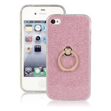 Luxury Soft TPU Glitter Back Ring Cover with 360 Rotate Finger Holder Buckle for iPhone 4s 4 - Pink